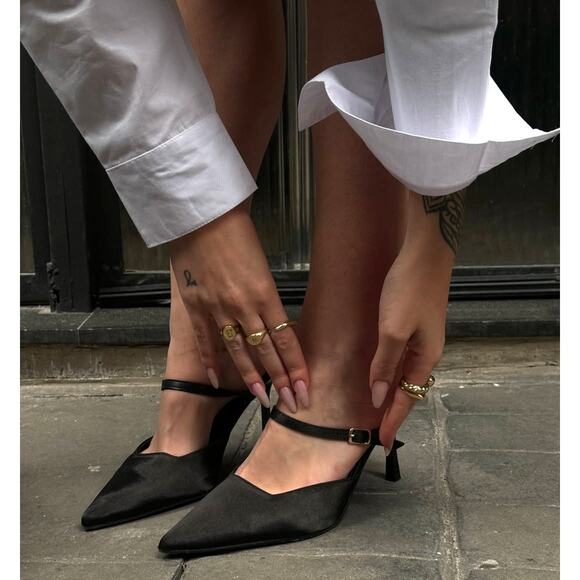 ZARA Black Buckled Mules NWT | Pointed Toe Heels | Size 8 - Picture 4 of 16